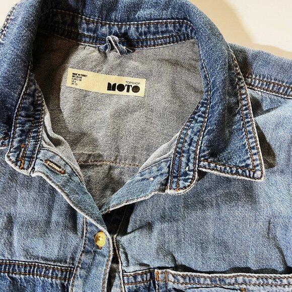 Women's TopShop Blue Jean button up long sleeve top US size 6 pre owned - Picture 2 of 4